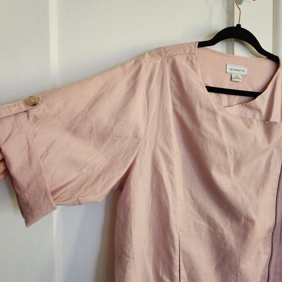 Liz Claiborne Linen Cotton Blend Roll Tab Sleeve Front Zip Top Size XL - Picture 3 of 11